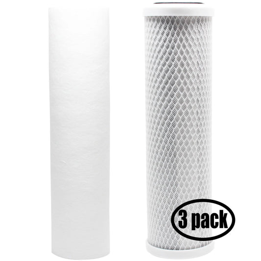 3-Pack Replacement Filter Kit Bulk Reef Supply 208868 RO System - Includes Carbon Block Filter & PP Sediment Filter - Denali Pure Brand