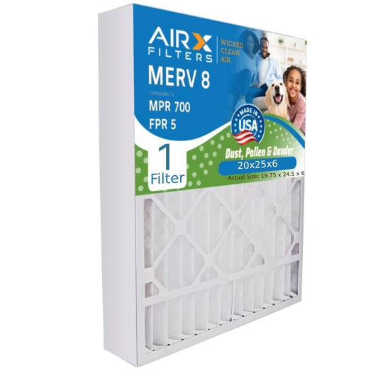 20x25x6 Air Filter MERV 8 Comparable to MPR 700 & FPR 5 with Aprilaire 201 Premium USA Made 20x25x6 Furnace Filter 1 Single Filter by AIRX FILTERS WICKED CLEAN AIR.