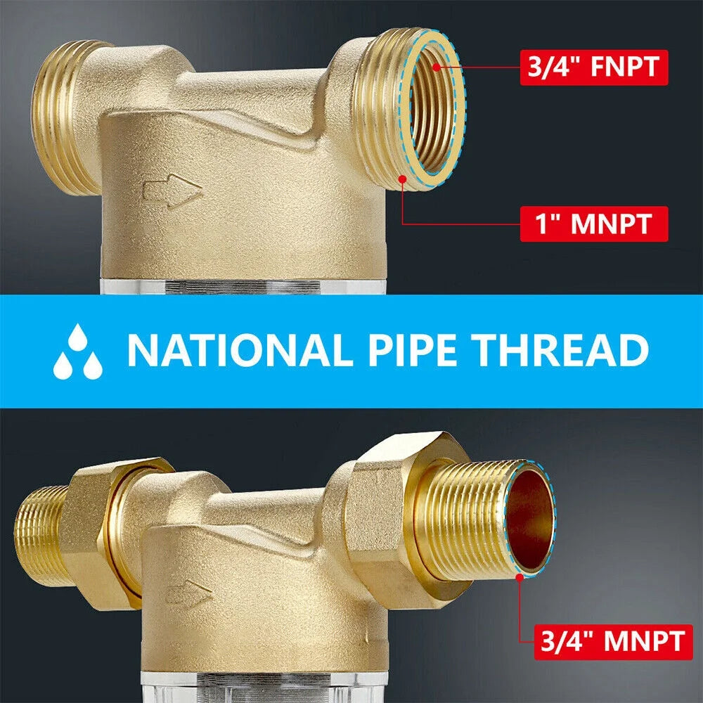 Jahy2Tech Whole House Water Pre-Filter Reusable Sediment Filter 50 Microns Plumbing
