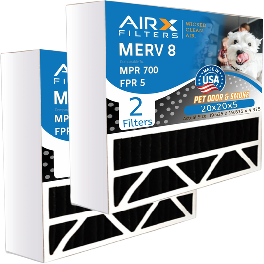 20x20x5 Air Filter Odor Eliminator Carbon Filter MERV 8 Comparable to MPR 700 & FPR 5 with Honeywell FC100A1011 - 2 Pack by AIRX FILTERS WICKED CLEAN AIR.