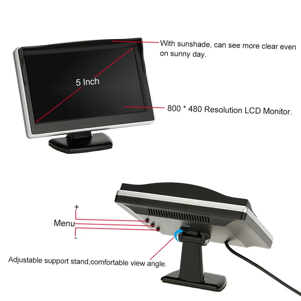 Tomshoo 5 Inch TFT LCD Display Monitor Car Rear View Backup Reverse System + Parking Camera, Clear Image, Easy Installation, Ideal Cars and Trucks