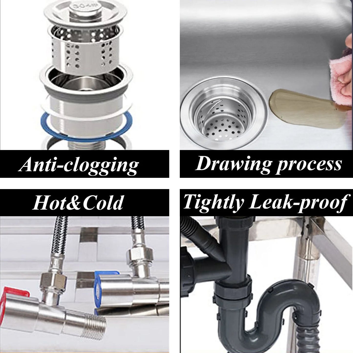 Loyalheartdy 2 Compartment Commercial Kitchen Sink Stainless Steel Utility Sink Basin Catering Prep Table+360° Faucet+2 Drainboard