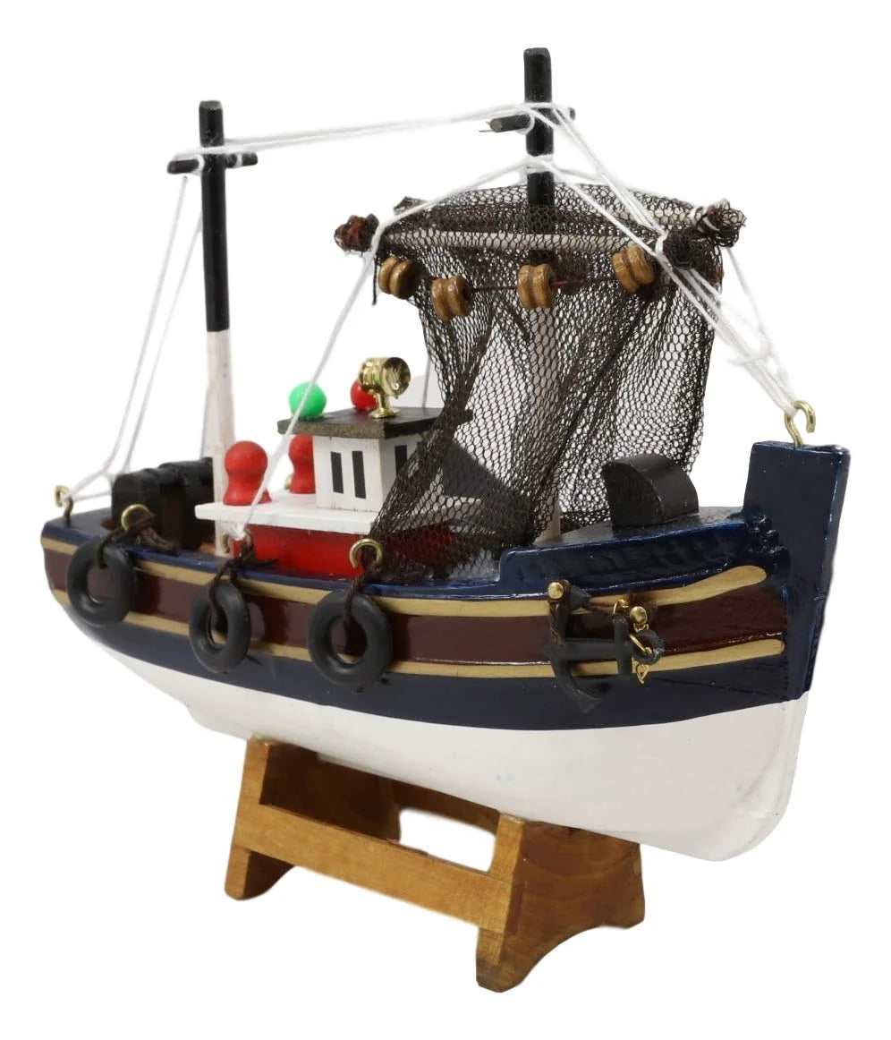 6.25"L Colorful Wooden Handicraft Nautical Marine Trawler Fishing Craft Model
