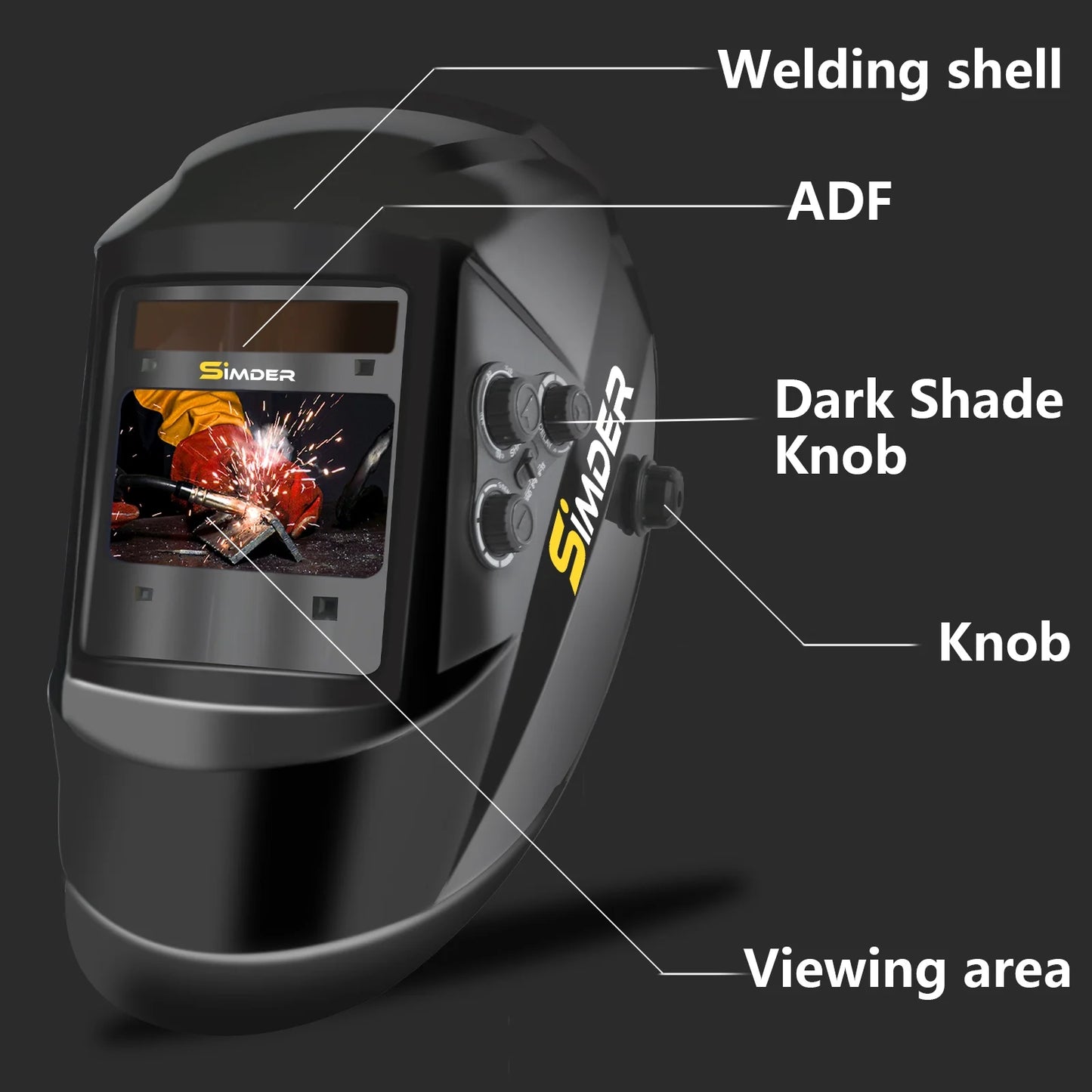 SSimder Auto Darkening True Color Solar Power Large Viewing Screen Welding Helmet RLM-800 , 4 Arc Sensor Wide Shade 4/5-9/9-13 TIG MIG Arc Weld Grinding Welder Mask