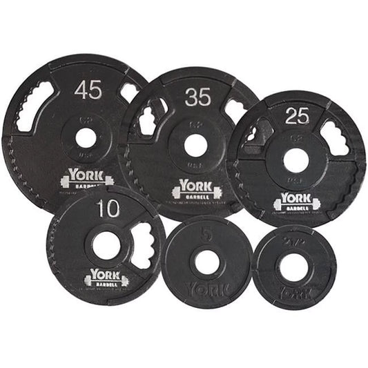 York Barbell 7423 G2 Olympic Dual Grip Thin Line Cast Iron Plate, Black - 25 lbs