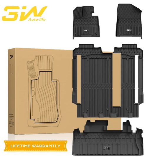 3W Floor Mats&Cargo Liner Toyota Sienna 2021-2024 8 Seater TPE 1st 2nd and 3rd Row with Trunk Mat (NOT Spare Tire Model ), Black All Car Mats