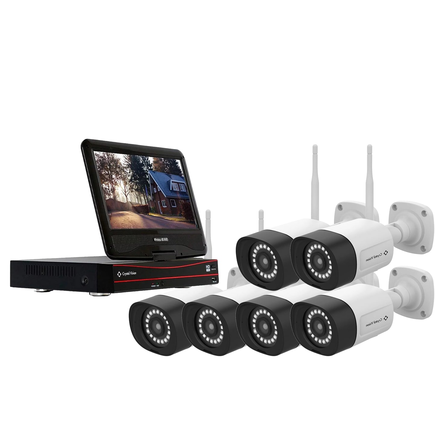 [8CH] Crystal Vision HD Wireless Surveillance System NVR CCTV w/ 10.1 In Built-In Monitor, 6X Floodlight 2 Way Audio Siren 3MP Cameras