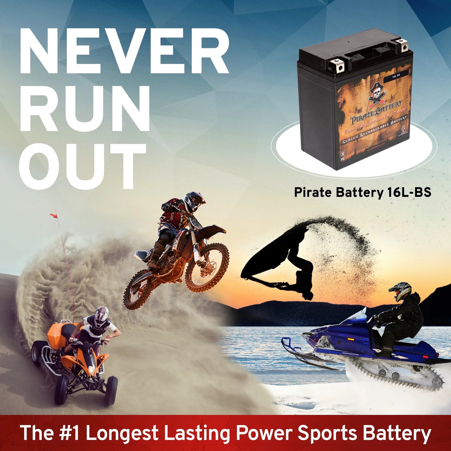 Pirate Battery YTX16L-BS (16L-BS 12 Volt,14 Ah, 230 CCA) Jet Ski Battery Kawasaki 650cc Jf650 X2 1987