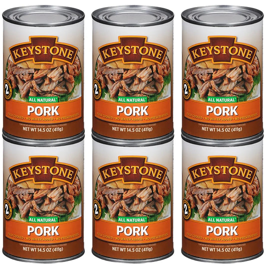 (6 Pack) Keystone All Natural Pork 14.5 oz Can Emergency Survival Food For Camping Hiking and Backpacking Ready to Eat- Pack of 6 Cans