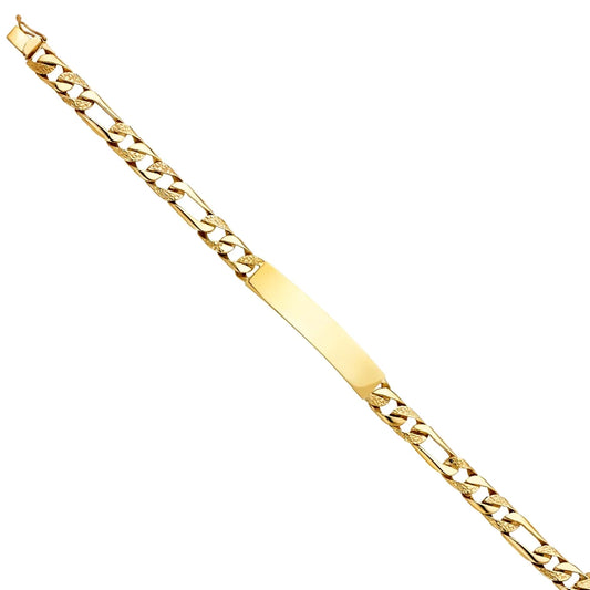 14k Yellow Gold Nugget Figaro Link ID Bracelet - 8" | Elegant 14KY Gold Chain Bracelets Men and Women | Weight 16.4 | Men’s Jewelry Gift
