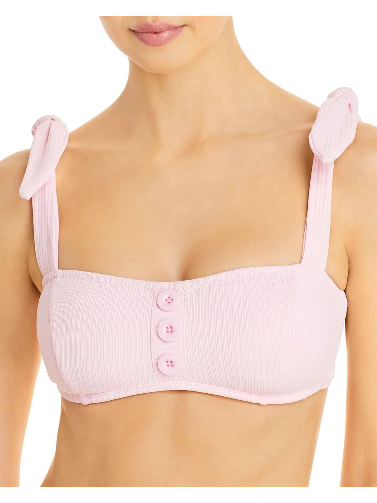 Shoshanna Womens Tie Strap Bandeau Swim Top Separates Pink D