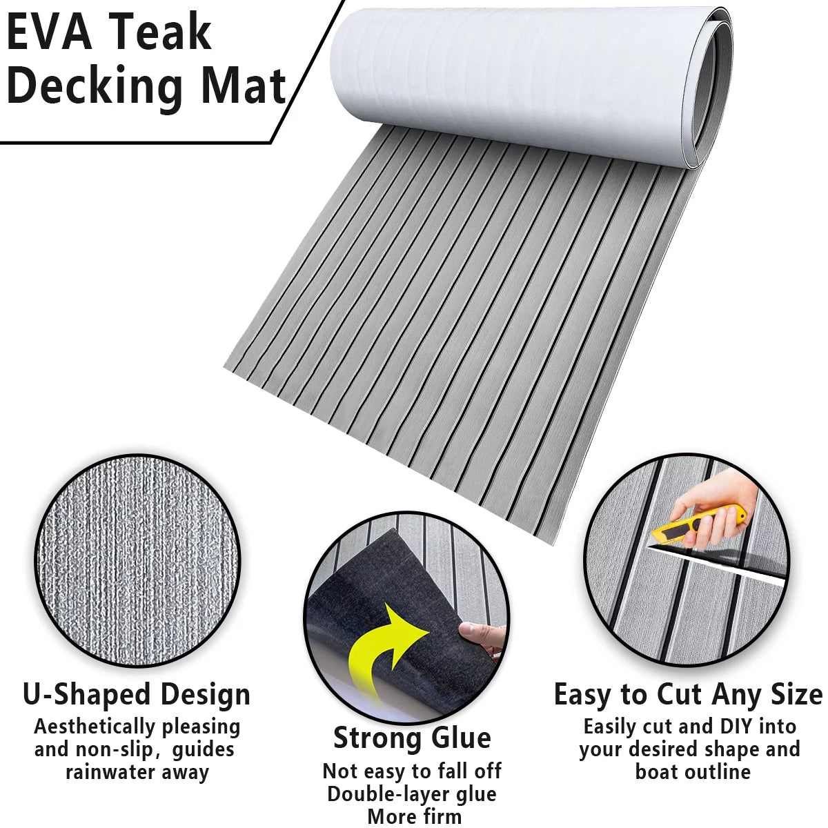 HJDECK EVA Foam Faux Teak Vessel Decking Sheet/Carpet Self-Adhesive Non-Skid Fits Sea Deck Marine Yacht RV Craft Flooring Mats/Decking Pad 94"x 35"