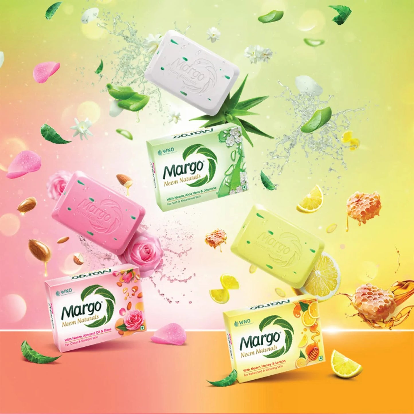Margo Neem Naturals Soap | Enriched With Honey & Lemon | Soap For Refreshed & Glowing Skin [100Gm X 5]