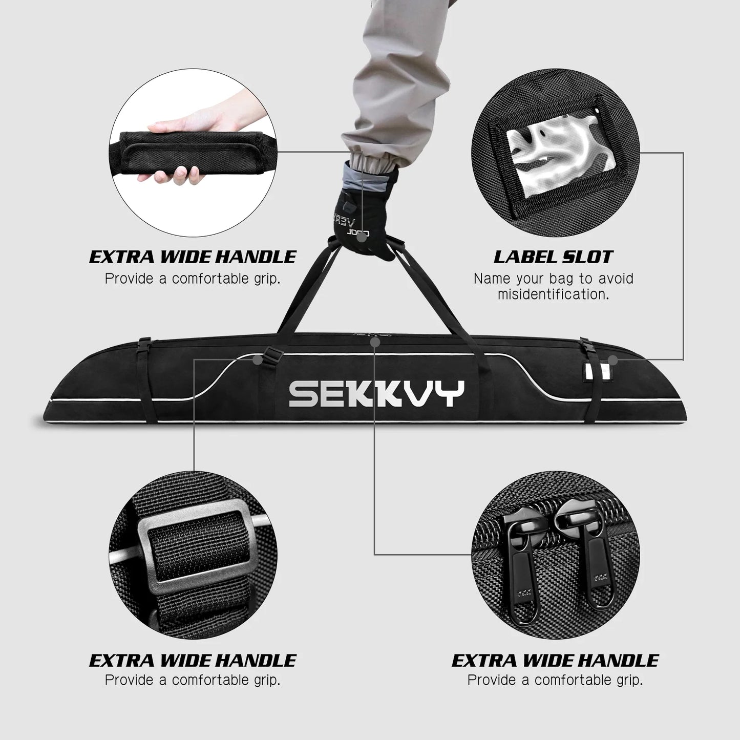 170CM/67IN Single Ski Bag Snowboard Bag 600D Waterproof Oxd Cloth Ski Travel Bag Adjustable Shoulder Strap Ski, Travel Transport, and Outdoor Camping black