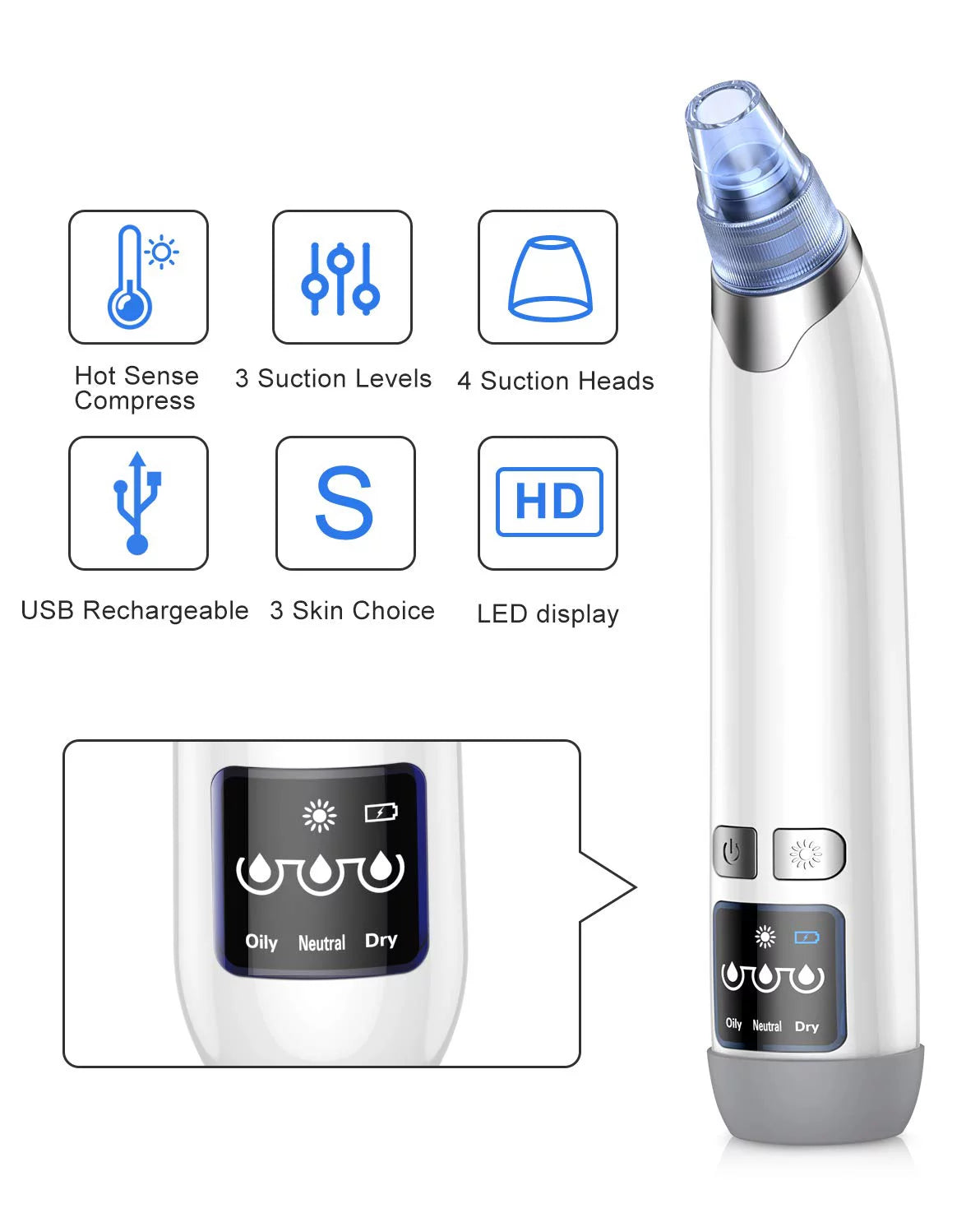 Ansten Pore Vacuum Face Cleaner Blackhead Remover kit Blackhead Remover Pore Vacuum Suction Electric Facial Pore Cleaner USB Rechargeable Blackhead Pimple Sucker Nose Face Women Men