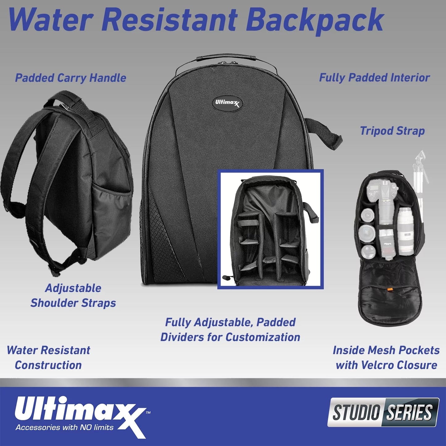 Ultimaxx Essential Sony WH-1000XM5 Noise-Canceling Wireless Over-Ear Headphones Bundle (Black) - Includes: Water- Gadget Backpack & More (7pc Bundle)