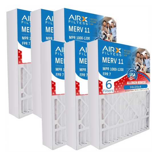 16x20x4 Air Filter MERV 11 Comparable to MPR 1000, MPR 1200 & FPR 7 with White Rodgers FR1000M-111 Premium USA Made 16x20x4 Furnace Filter 6 Pack MERV 11 by AIRX FILTERS WICKED CLEAN AIR.