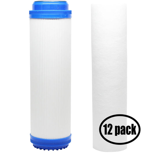 12-Pack Replacement Filter Kit Topway Global (TGI) TGI-315 RO System - Includes Polypropylene Sediment Filter & Granular Activated Carbon Filter - Denali Pure Brand