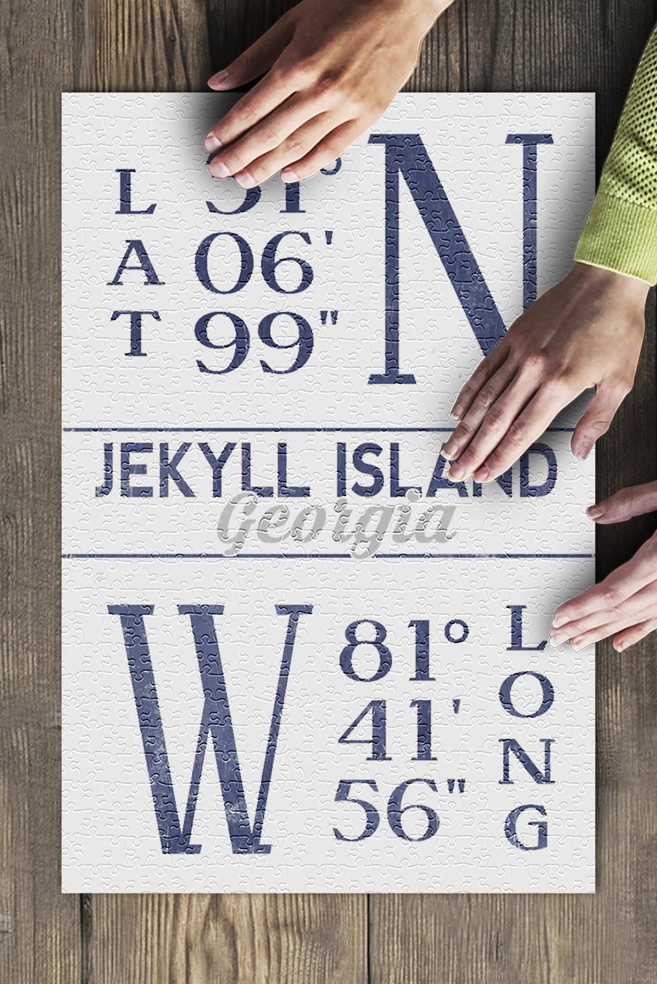 Jekyll Island, Georgia, Latitude and Longitude (Blue) (19x27 inches, Premium 500 Piece Jigsaw Puzzle Adults and Family, Made in USA)