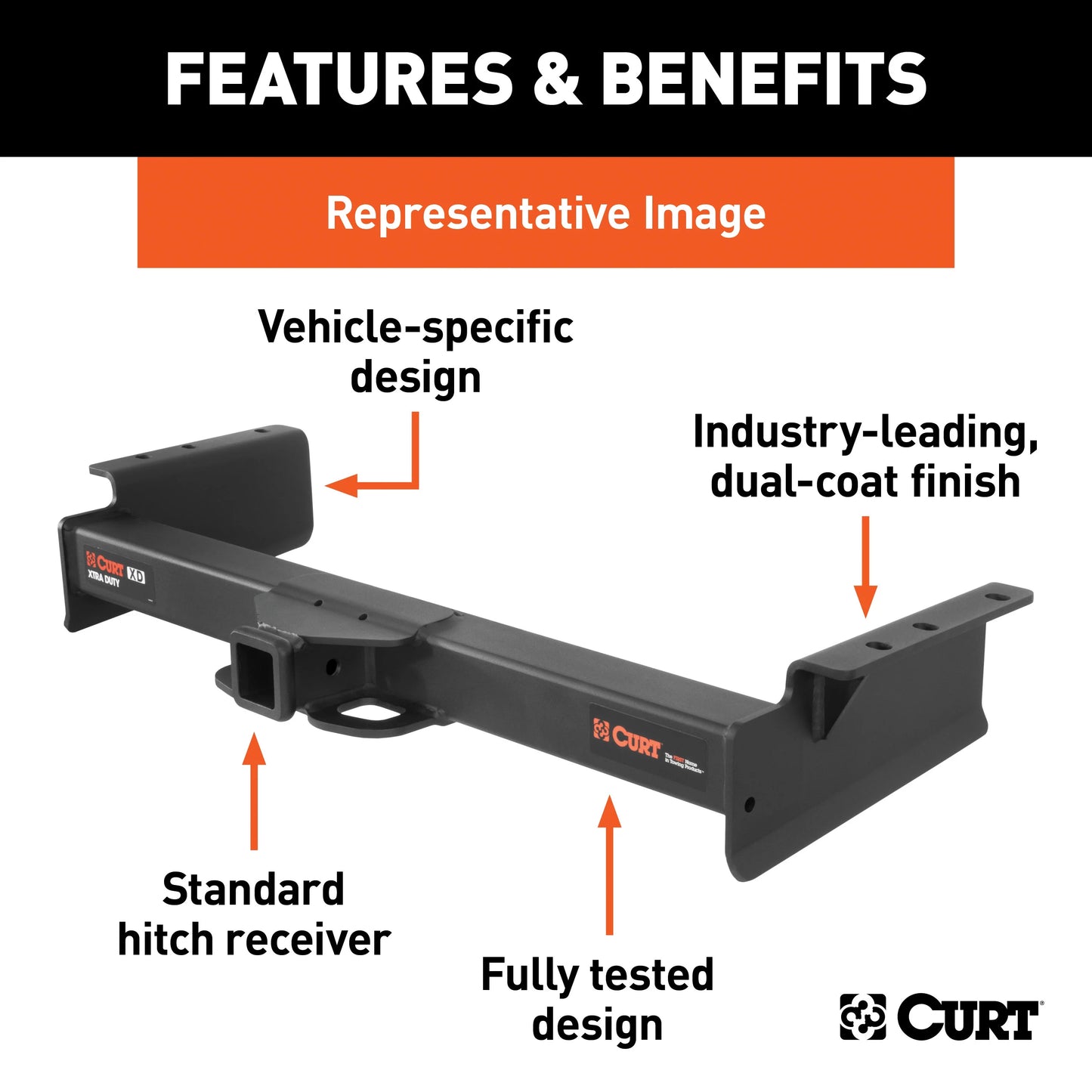 CURT 15300 Xtra Duty Class 5 Trailer Hitch, 2-In Receiver, with Select Dodge D-Series, Ram Trucks, Ford Bronco, F-Series