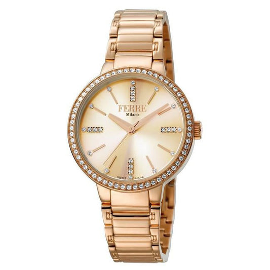 Womens Swiss Made Quartz Rose Gold Bracelet Watch with Gold Dial