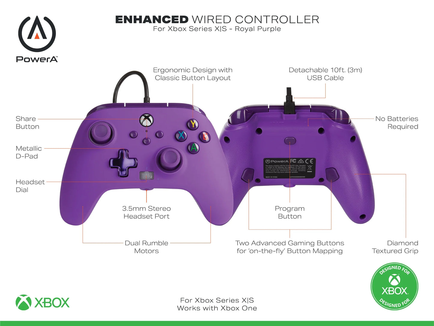 PowerA Enhanced Wired Controller Xbox Series X|S - Royal Purple
