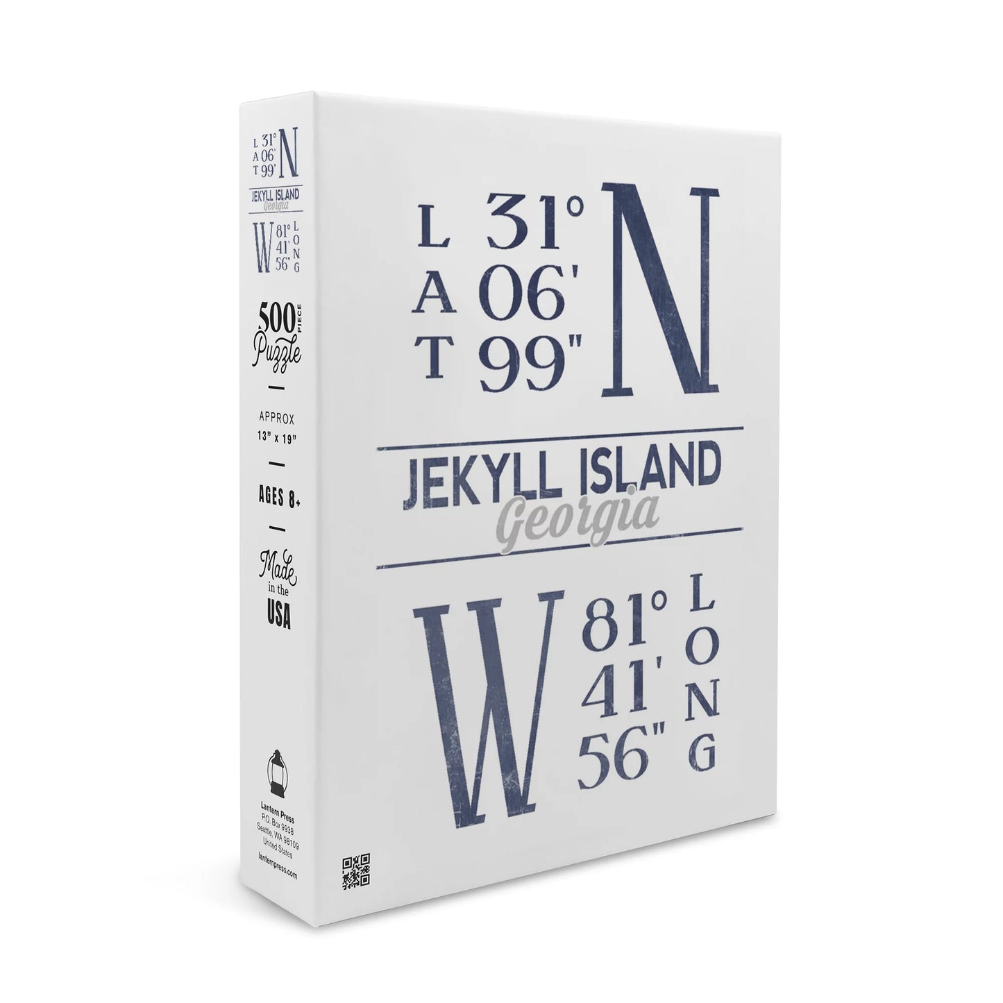 Jekyll Island, Georgia, Latitude and Longitude (Blue) (19x27 inches, Premium 500 Piece Jigsaw Puzzle Adults and Family, Made in USA)