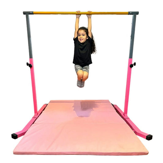 5 Star-TD Pink Gymnastic Kip Bar Kids, Adjustable 3-5 FT, Heavy-Duty Home Gym Training Equipment