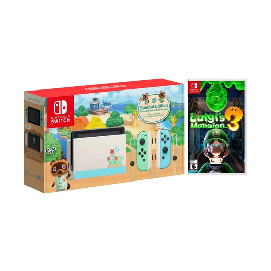 2020 New Nintendo Switch Animal Crossing: New Horizons Edition Bundle with Luigi's Mansion 3 NS Game Disc and Mytrix NS Tempered Glass Screen Protector - 2020 New Limited Console!