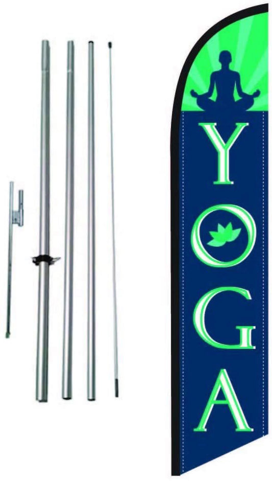 Yoga Fitness Gym Advertising Feather Banner Swooper Flag Sign with Flag Pole Kit and Ground Stake