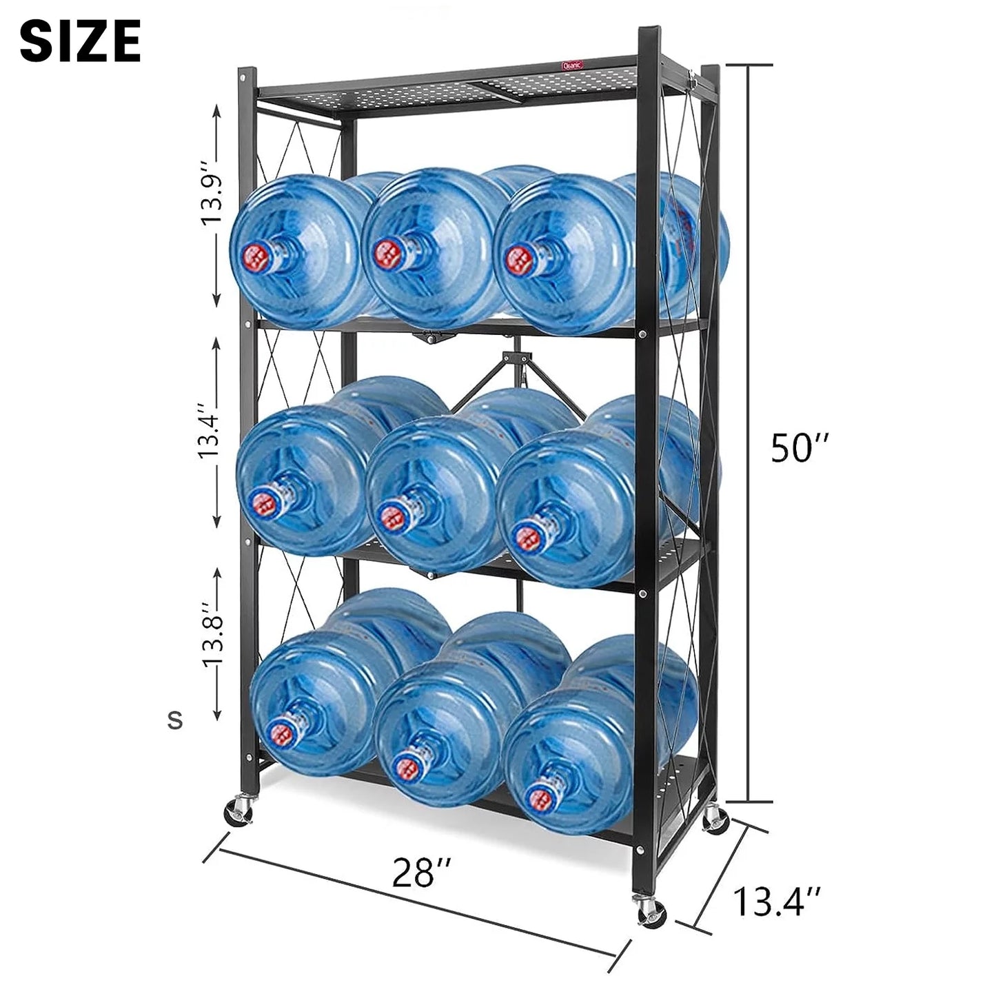 4-Tier Foldable Storage Shelf with Wheels - Metal Collapsible Shelving Unit Display, Rolling Cart Books Kitchen Storage Shelves, Pantry & Closet Organizer, Office Room Decor - Black