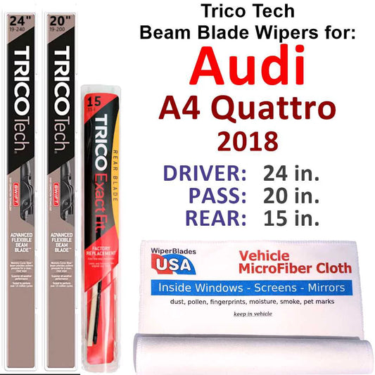 2018 Audi A4 Quattro Beam Blade Wipers (Set of 3) w/Rear Wiper