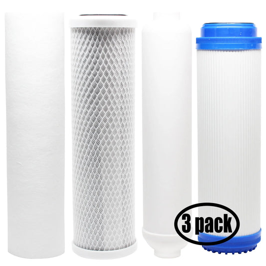 3-Pack Replacement Filter Kit Water Filter Tree WFT-RO4 RO System - Includes Carbon Block Filter, PP Sediment Filter, GAC Filter & Inline Filter Cartridge - Denali Pure Brand