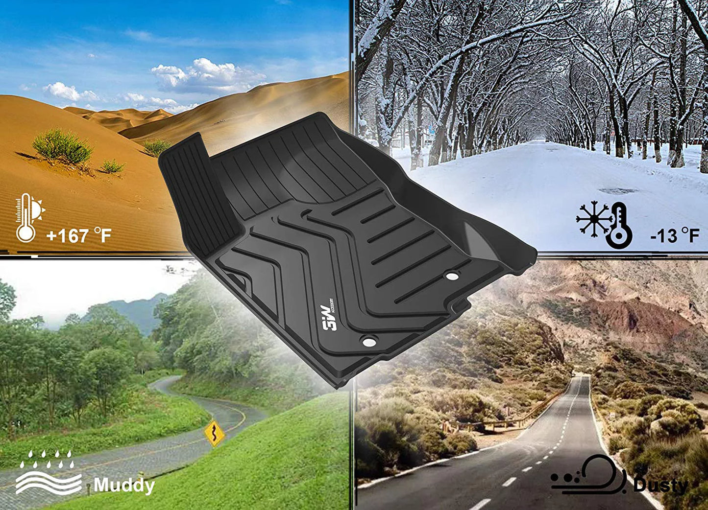3W Floor Mats Set Lexus RX (2016-2020) - All Custom Fit Car Floor Mats with Odorless TPE Heavy Duty Carpet Liner Lexus RX350 RX450h, Black