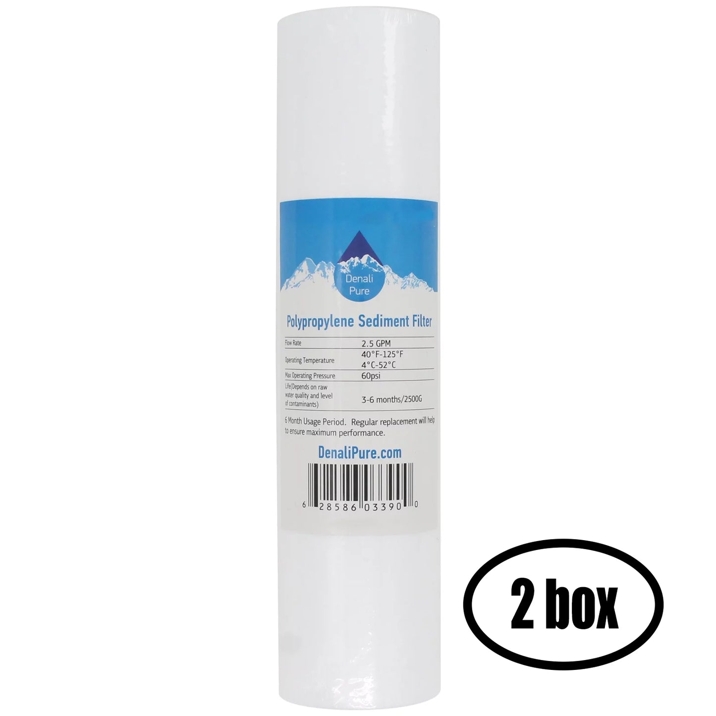 2 Boxes of Replacement Crystal Quest CQE-IN-00310 Polypropylene Sediment Filter - Universal 10-inch 5-Micron Cartridge CRYSTAL QUEST Voyager Water Filter System - Denali Pure Brand