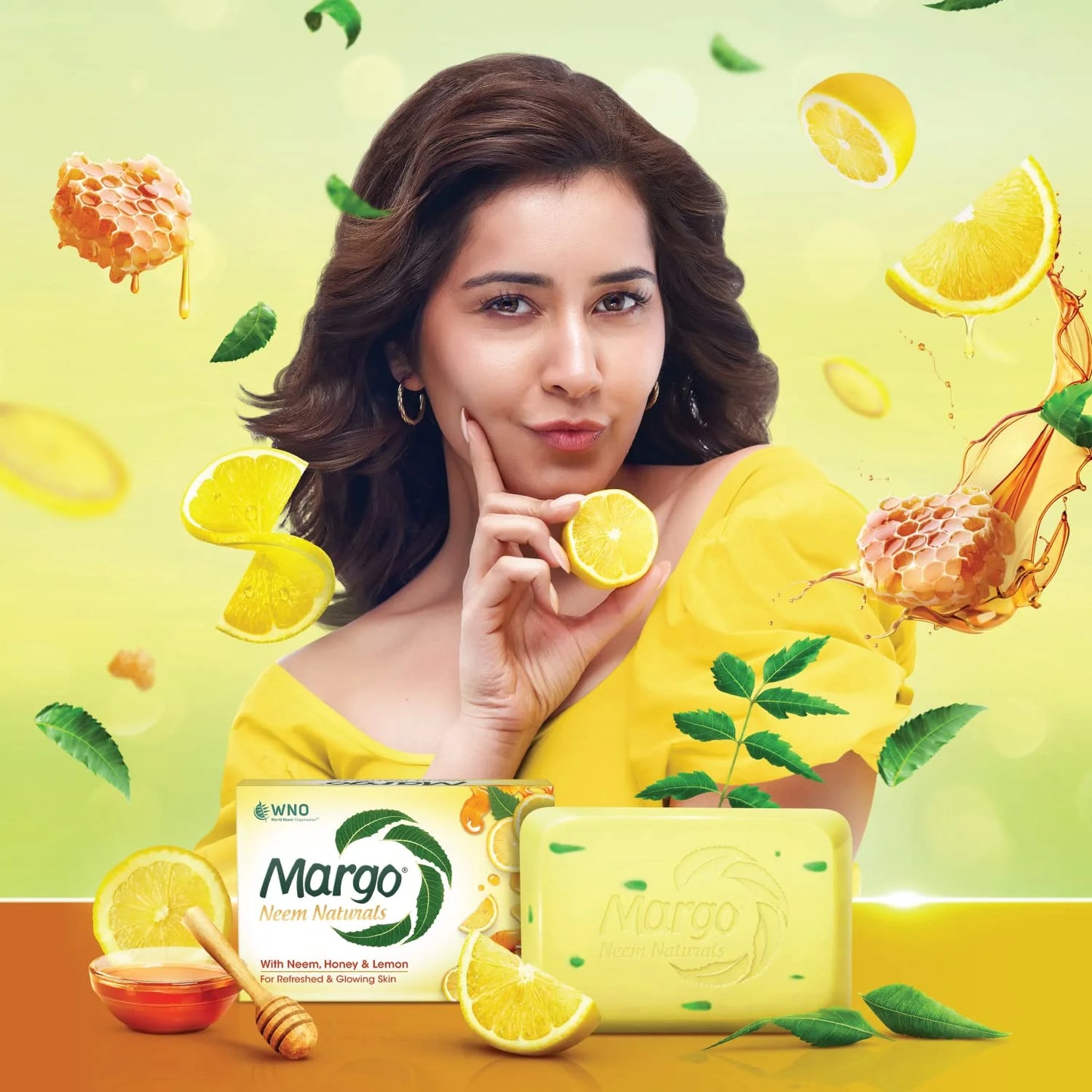 Margo Neem Naturals Soap | Enriched With Honey & Lemon | Soap For Refreshed & Glowing Skin [100Gm X 5]