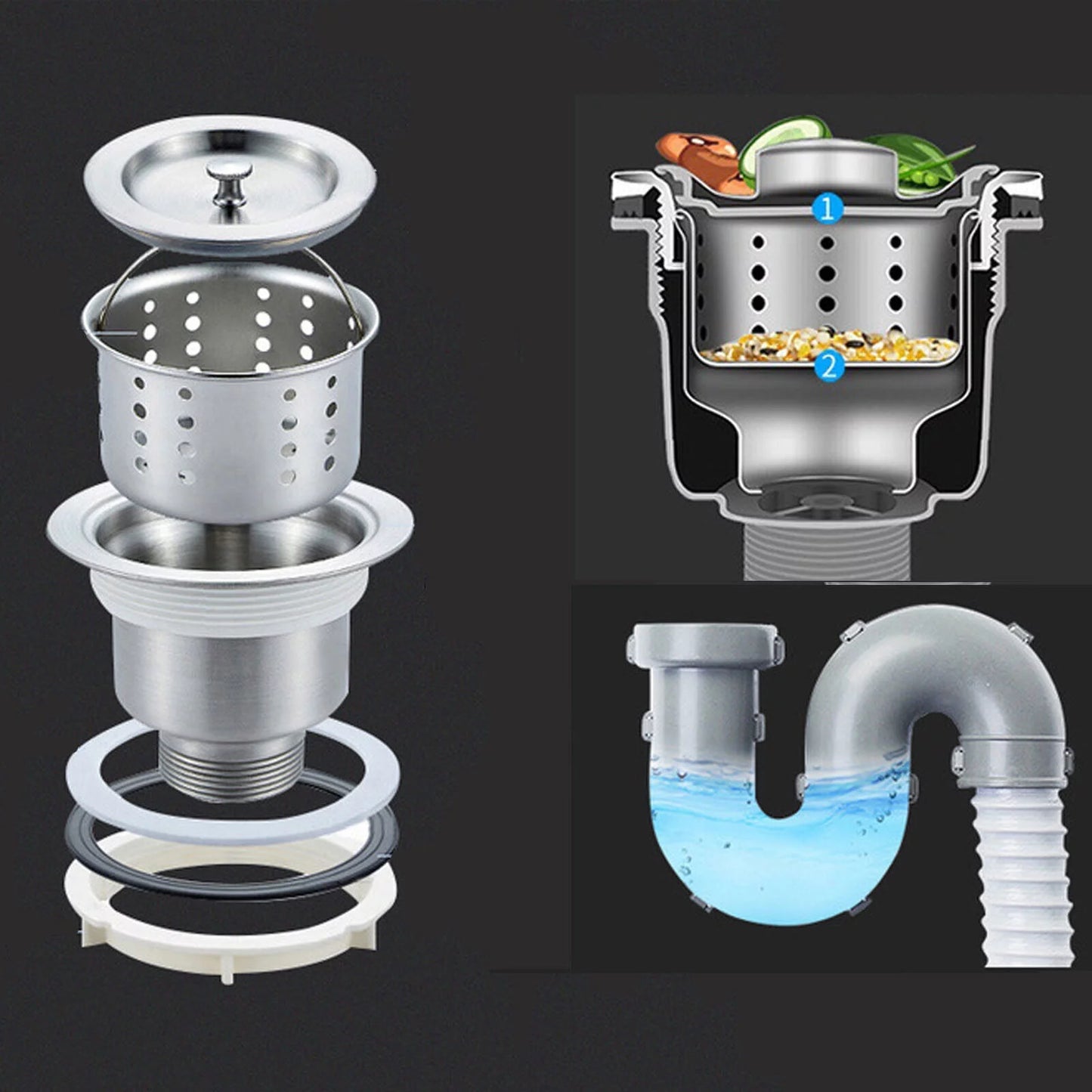 Loyalheartdy 2 Compartment Commercial Kitchen Sink Stainless Steel Utility Sink Basin Catering Prep Table+360° Faucet+2 Drainboard