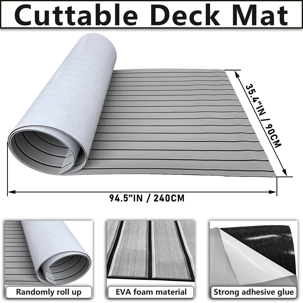 HJDECK EVA Foam Faux Teak Vessel Decking Sheet/Carpet Self-Adhesive Non-Skid Fits Sea Deck Marine Yacht RV Craft Flooring Mats/Decking Pad 94"x 35"