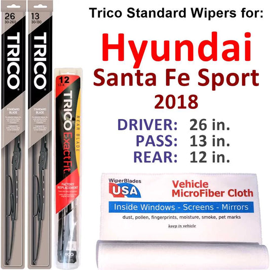 Wiper Blades (Set of 3) w/Rear Wiper Matching with 2018 Hyundai Santa Fe Sport