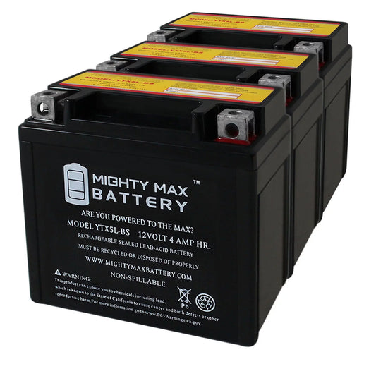 YTX5L-BS 12V 4AH Battery Replaces Kymco Super 9 - 50 2000 - 3 Pack