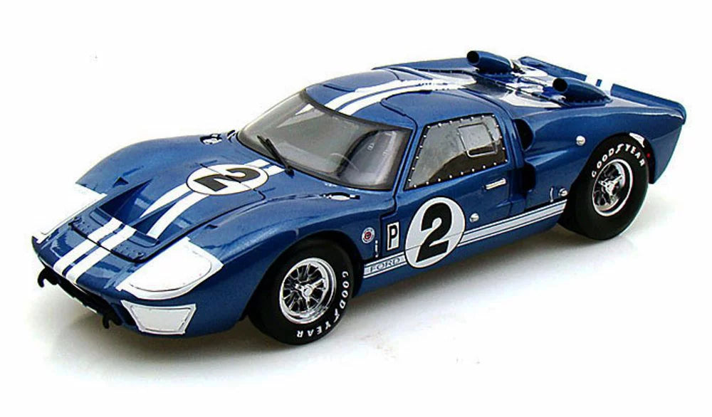 Diecast Car & Display Case Package - 1966 Ford GT-40 MK II #2, Blue w/ White Stripes - Shelby SC401 - 1/18 Scale Diecast Model Toy Car w/Display Case