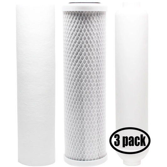 3-Pack Replacement Filter Kit Vitapur VRO-4 RO System - Includes Carbon Block Filter, PP Sediment Filter & Inline Filter Cartridge - Denali Pure Brand