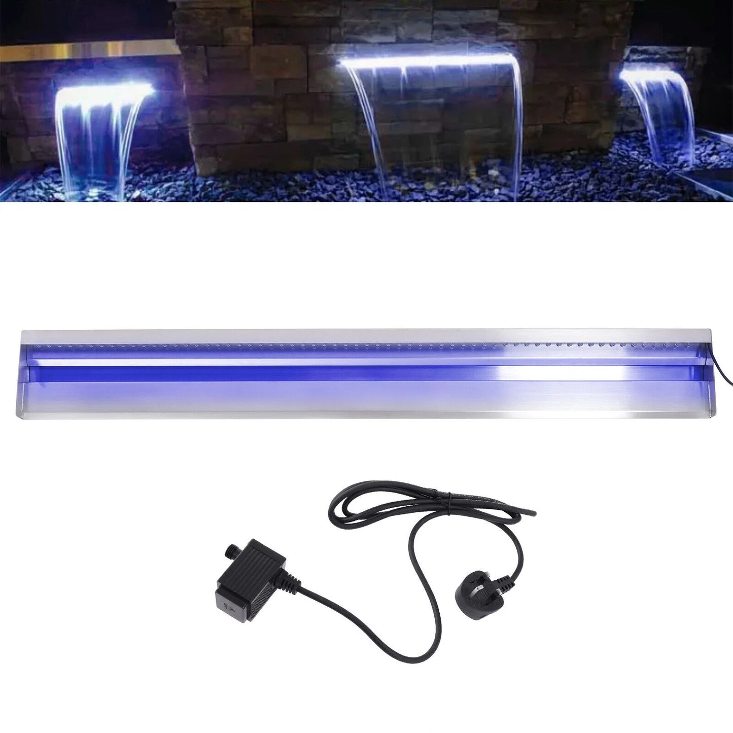 35.4 Inch Pool Fountain Waterfall with LED Strip Light Swimming Pool Waterfall