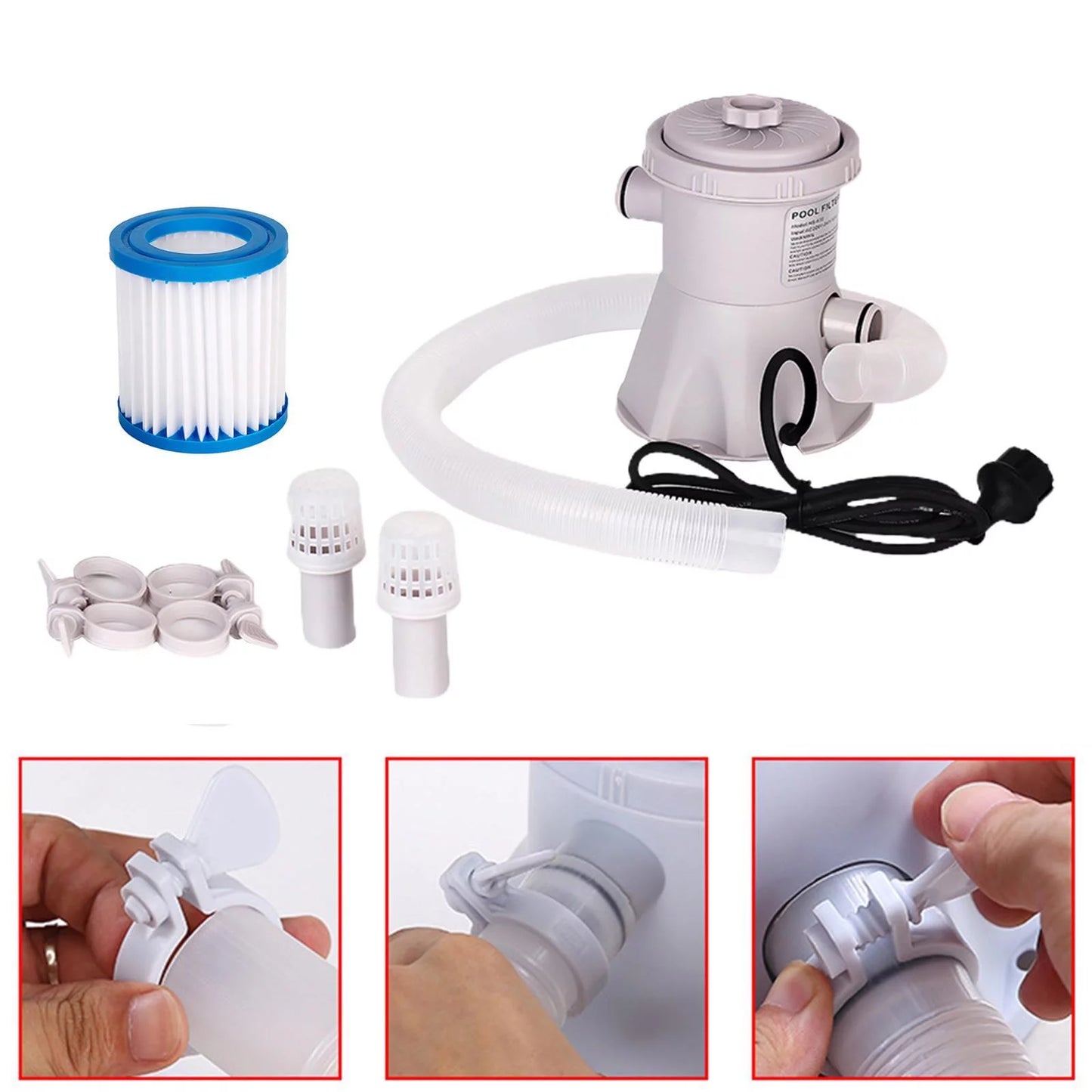 300GPH Above Ground Swimming Pool Electric Filter Pump Padding Impurities Cleaning Tool US Type