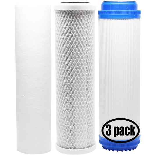 3-Pack Replacement Filter Kit MaxWater 103461 RO System - Includes Carbon Block Filter, PP Sediment Filter & GAC Filter - Denali Pure Brand