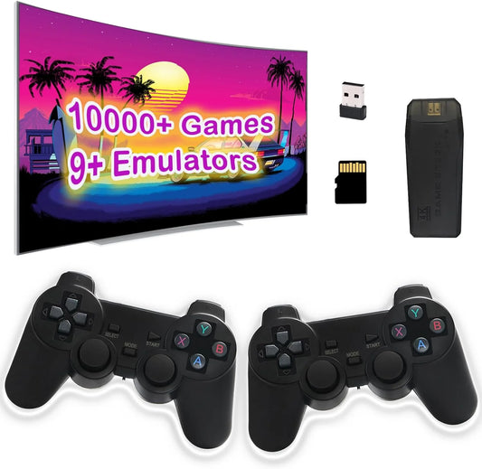 Wireless Retro Game Console,Built in 10000+ Classic Games,9 Emulators,Plug and Play Video Game Stick 4K High Definition HD Output TV with Dual 2.4G Wireless Controllers