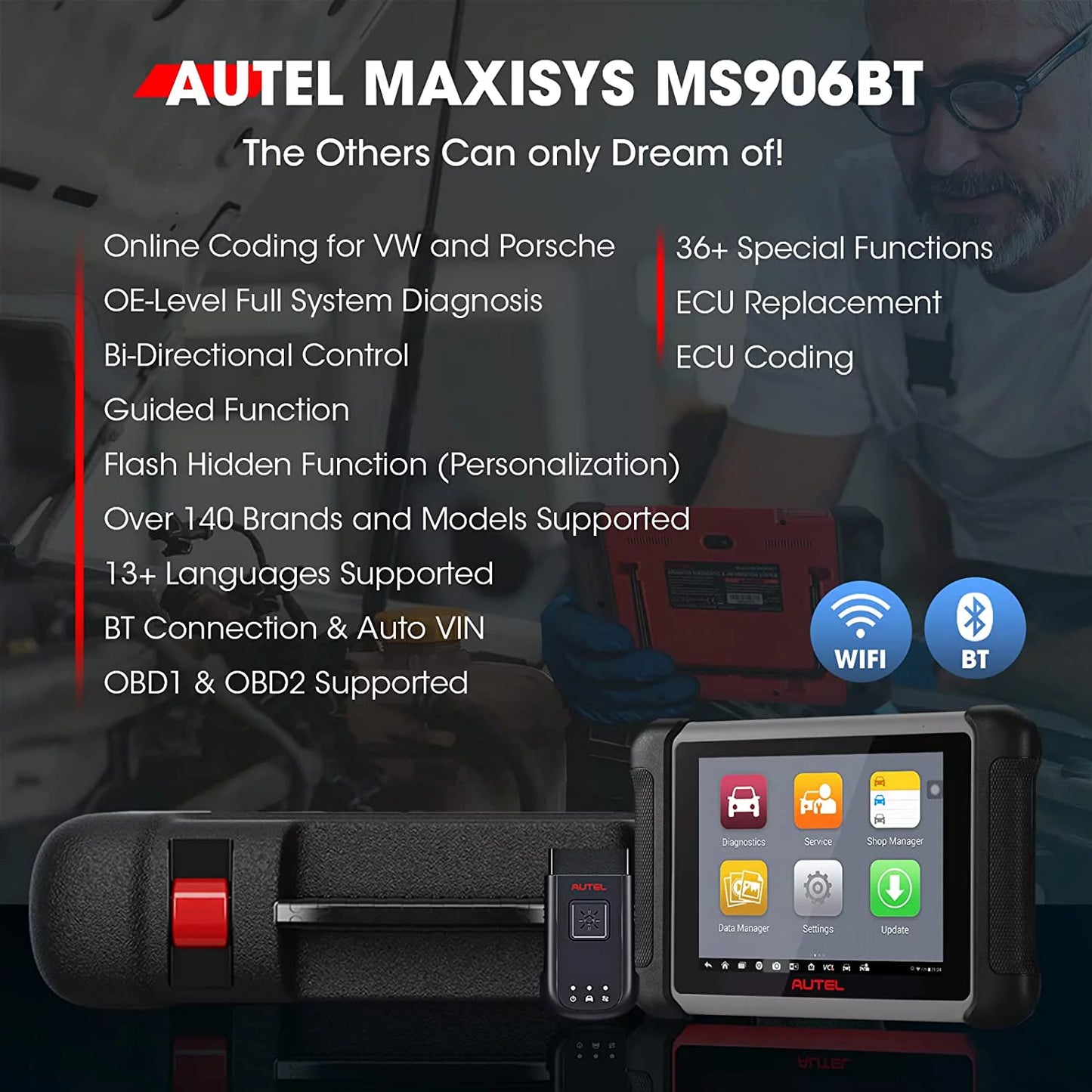 Autel MaxiSys MS906BT Car Diagnostic Scan Tool Bi-Directional Control, 36+ Services Same as MS906 Pro/ MK906 Pro/ MK908